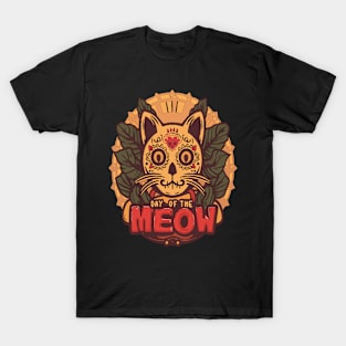 Day of the Meow Cat Skull Whimsical Artwork T-Shirt